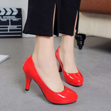 2020 New Women Shoes Pumps High Heel Shoes Woman Pu Leather Thin Heels Round Toe Slip-On Office Shoes Plus Size 34-42