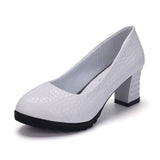 2021 Elegant Thick High Heels Pumps Women Fashion Solid Color PU Leather Party Wedding Shoes Woman Shallow Mouth Pumps Female