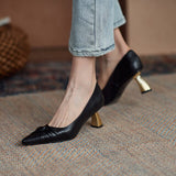 SANDRA JRR Mid Heels Leather Shoes Women Fashion Sexy Office Work Pumps Dress Shoes Slip On Pointed Toe