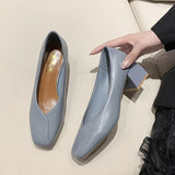 SANDRA JRR 2021 Autumn Casual Heels Shoes Retro Square Toe V Mouth Slip On Loafer Pumps Leather Heels For Lady Office