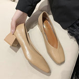 SANDRA JRR 2021 Autumn Casual Heels Shoes Retro Square Toe V Mouth Slip On Loafer Pumps Leather Heels For Lady Office