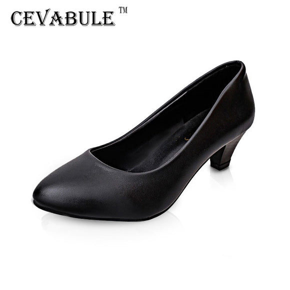 CEVABULE 2020  Women's Shoes Large-Size round-Toe Chunky Heel Mother Shoes Hotel Etiquette Small Leather Shoes Wholesale LSS