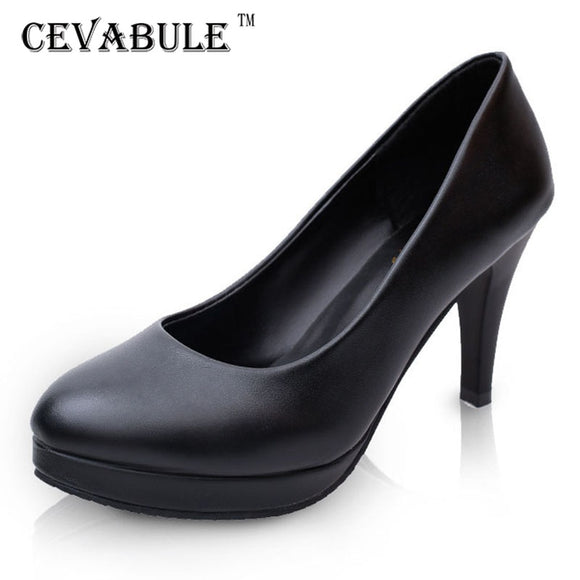 CEVABULE 2021 Spring Black Waterproof Platform High Heel Stiletto Women's Shoes OL Professional  Head Shallow Shoes Pumps LSS