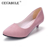 CEVABULE Spring  2020 Women's Classic Pumps Shoes for Woman Pink Color Rounded Flannel Mid Heels Pumps Grey PInk LSS- 219