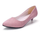 CEVABULE Spring  2020 Women's Classic Pumps Shoes for Woman Pink Color Rounded Flannel Mid Heels Pumps Grey PInk LSS- 219