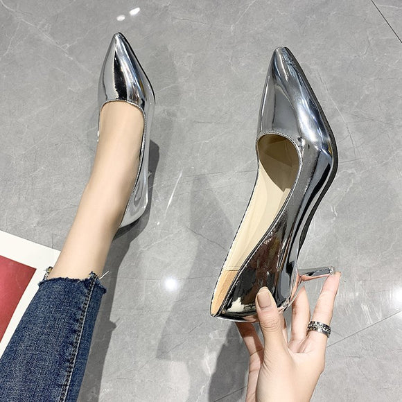 Women's Shoes High Heels Pumps 2021 Spring Autumn Pointed Toe Luxury Lady Gold Silver Office Valentine Shoes Plus Size 33-43