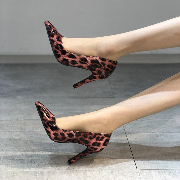 2021 New Spring Sexy Leopard Women Shoes High Heels 10CM Elegant Office Pumps Shoes Women Animal Print Pointed Toe Singles Shoes