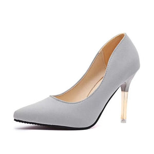 Grey Black Shoes Women Pumps Leather Shoes Sexy Pointed Red Sole High Heels Stiletto Ladies Evening Party 10cm Office Pumps