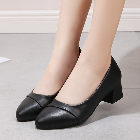 2021 Spring Summer Shoes Women High Heels Casual Comfortable Office Ladies Shoes Square Heel 4cm Black Plus Size 41 A3159