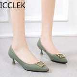 Women Cute Sweet Green Comfort Slip on Spring High Heel Shoes Lady Casual Stiletto Heels for Office & Party
