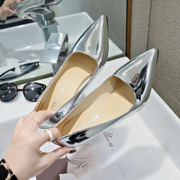 2020 New Women Pumps 10cm High Thin Heels Pointed Toe Solid Shallow Sexy Ladies Women Shoes silver Female High Heels Pumps