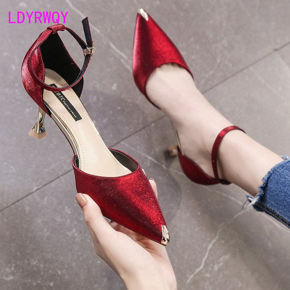 Spring and summer new girls high heels stiletto stiletto sandals pointed sexy ladies Korean style single shoes