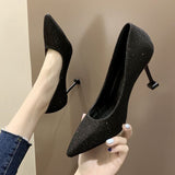 heels feminine sense of spring and summer 2021 new pointed stiletto shallow mouth black all-match professional single shoes