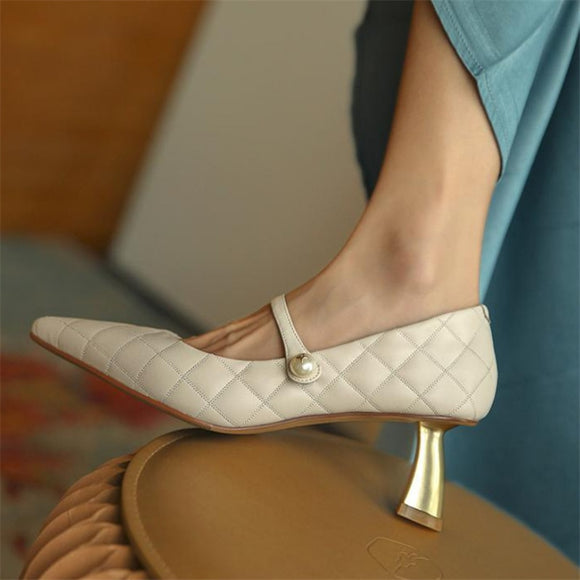 High heels women shoes Mary Jane shoes women retro mid-heel casual pearl single shoes pointed high heels Party Dress Shoes