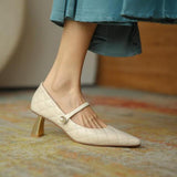 High heels women shoes Mary Jane shoes women retro mid-heel casual pearl single shoes pointed high heels Party Dress Shoes