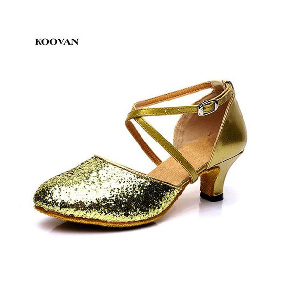 Koovan Dance Shoes 2021 New Fashion Dance Shoes Women Shoes High Heel Bling Silver Golden Real Leather Rubber Heel 3.5 5.5 6.5cm