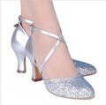 Koovan Dance Shoes 2021 New Fashion Dance Shoes Women Shoes High Heel Bling Silver Golden Real Leather Rubber Heel 3.5 5.5 6.5cm