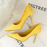 Women's shoes 9CM Pumps fashion simple stiletto high-heeled shallow mouth pointed suede sexy slimming professional OL shoes