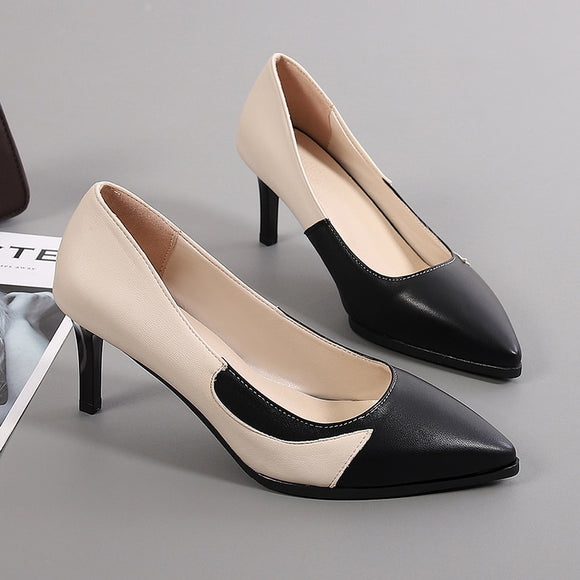 2021 Autumn Pointed Toe PU Leather New High Heels Pumps Women Shoes Designer Dress Fashion Sexy Thin Heels Shallow Sandals Mujer