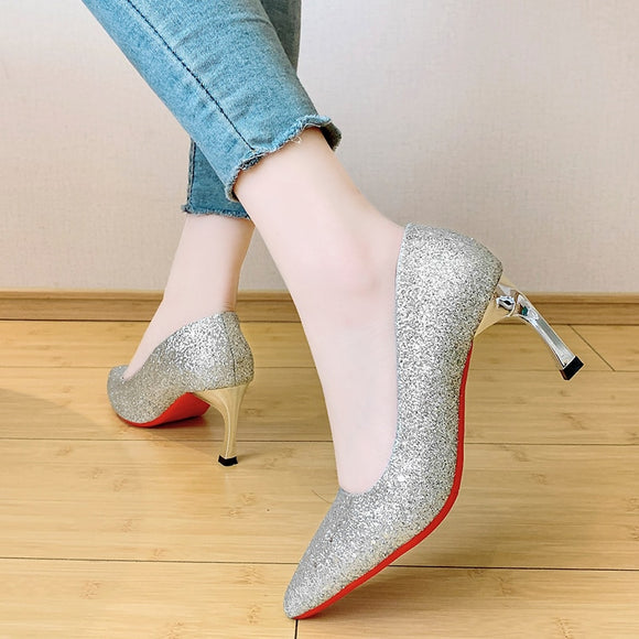 Most Shinny Glitter Wedding Shoes Bling Pointed Toe Pumps Bridesmaid High Heel Shoes Dress Party Women Shoes Size 34-39