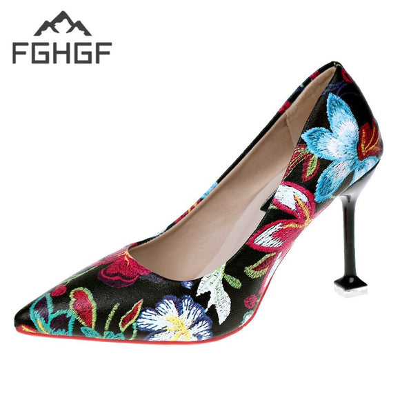 FGHGF 2019 new sexy fashion spring flower red bottoms pointed toe boat women's shoes bridesmaid wedding black white pretty pumps
