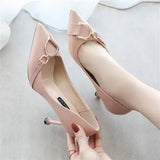 Solid Soft Leather Shallow Korean Style High Heels Fashion Buckle Non-Slip Office & Career Shoes Elegant Pointed Toe Women Pumps