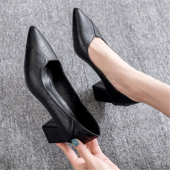 Women Pumps Pu Leather Shoes Ladies Low Heels Fashion Footwear Female Slip On Pointed Toe Sping Woman Fashion Office