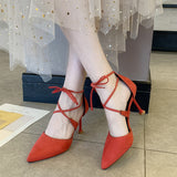 2021 New Style Gentle Fairy Style Pointed Stiletto High Heels Women Pumps Shallow Fashion Sexy Stiletto Party Shoe Lace up mujer