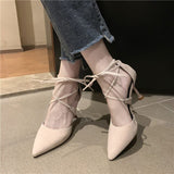 2021 New Style Gentle Fairy Style Pointed Stiletto High Heels Women Pumps Shallow Fashion Sexy Stiletto Party Shoe Lace up mujer