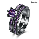 Charm Couple Rings Men Rainbow Tungsten Steel Ring Purple Zircon Women Wedding Band Rings Set Valentine's Day Jewelry