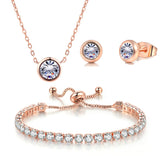 Hot Sale Shiny 4 Colors Zircon Trends Jewelry Set For Women Necklace Earring Bracelet Wedding Engagement Jewellry Gift Wholesale