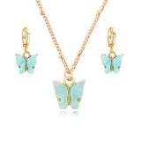 Fashion Korean Style Butterfly Pendant Necklaces Earrings Set Animal Sweet Colorful Acrylic Earrings Necklace Cute Jewelry Girl