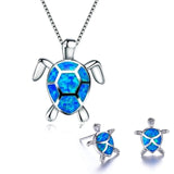 Fashion Cute Sea Turtle Necklace Earrings Jewelry Sets Trendy Animal Blue Opal Stud Earrings For Girl Women Wedding Band Gifts