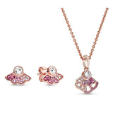 Fashion Rose Flower Enamel Jewelry Set Rose Gold Color Flashing heart Painting Bridal Jewelry Sets for Women Wedding