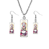 CHSXY Anime Genshin Impact Jewelry Sets Cartoon Cute Figure Zhongli Rectangle Necklace Earrings Art Accessories Gift For Fans