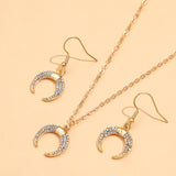 Sindlan Vintage Crystal Moon Gold Chain Pendant Earrings for Women Punk Trend Necklace Female Y2k Fashion Jewelry Set Pendientes