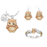 Jusieber 2/3PCS Letter Cute Owl Jewelry Set Double Owls Children's Necklace Ring Jewelry Set Cartoon Animal Birthday Gift Rings