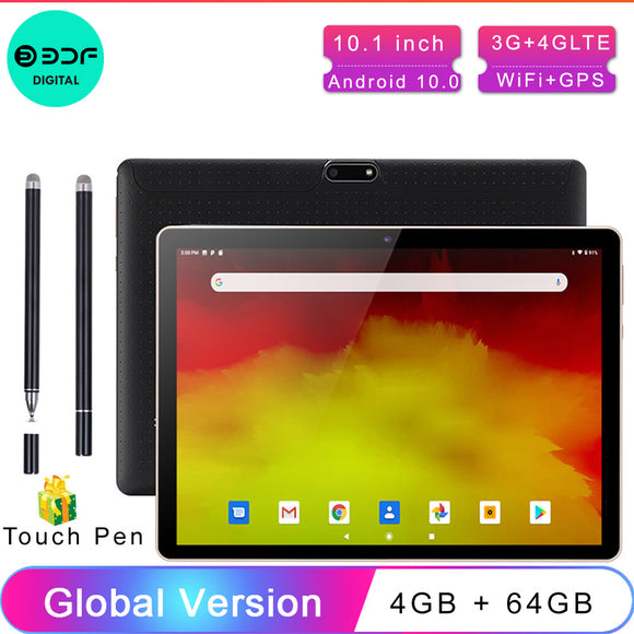 Original Android Tablet Andoid10.0 Tablet 10.1 Inch Octa 8 Core 4GB+64GB 3G 4GLTE SIM Phone Call AI Support Fast Charging Tablet