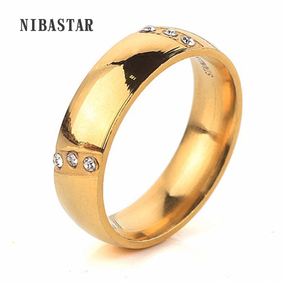 2016 Classic Tungsten Carbide Ring Elegant Gold-Color Pave 6 Clear Crystal Wedding Rings For Men Women USA Size Standard
