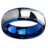 New Fashion 8MM Men's Blue Black Groove Beveled Edge Tungsten Carbide Ring Black Blue Carbon Fibre Ring Women Wedding Band