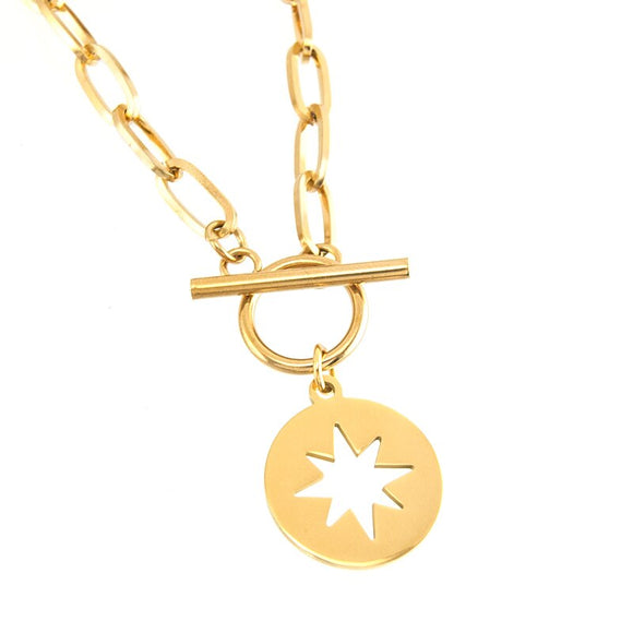 Stainless.steel WOMEN Long CHOKER NECKLACE GOLD COLOR Lucky Pole Star Toggle PENDANT NECKLACE collares Jewelry Collier gift