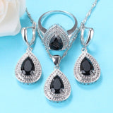 Wedding Red Garnet Jewelry Sets For Women Water Drop Bridal Accessories Silver 925 Earrings Necklace And Pendant Ring Gift Sets