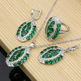 Ethnic Fashion 925 Sterling Silver Jewelry Sets Green Emerald Beads Claws Earrings Rings Necklace Set Women Party Dropshipping