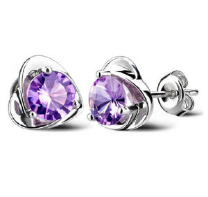 MUYE 925 Sterling Silver Amethyst Heart Pendant Necklace Earrings Set for Women&#39;s Fashion Fine Wedding Jewelry