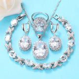 Bridal Wedding Necklace And Earrings Jewelry Sets With Natural Stone CZ Blue Silver 925 Charm Bracelet And Ring Women Sets