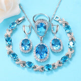 Bridal Wedding Necklace And Earrings Jewelry Sets With Natural Stone CZ Blue Silver 925 Charm Bracelet And Ring Women Sets