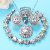 Silver 925 Sunflower Clip Earrings And Necklace Jewelry Sets For Women Romantic Wedding Accessories Gifts For Women