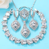 Jewelry Sets Silver 925 Pendant Earrings Ring With Green Cubic Zirconia Bracelet And Chain Sets For Women Wedding Gift