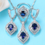 Rose Red Wedding Jewelry Sets 925 Silver Cubic Zirconia Bridal Sets Necklace And Earrings Bracelet Ring 10-Colors Women Costume