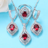 Rose Red Wedding Jewelry Sets 925 Silver Cubic Zirconia Bridal Sets Necklace And Earrings Bracelet Ring 10-Colors Women Costume